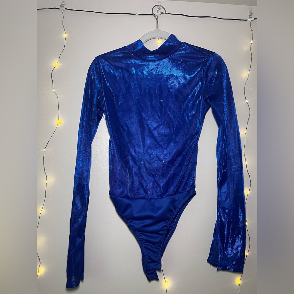 Metallic blue kong sleeve body suit